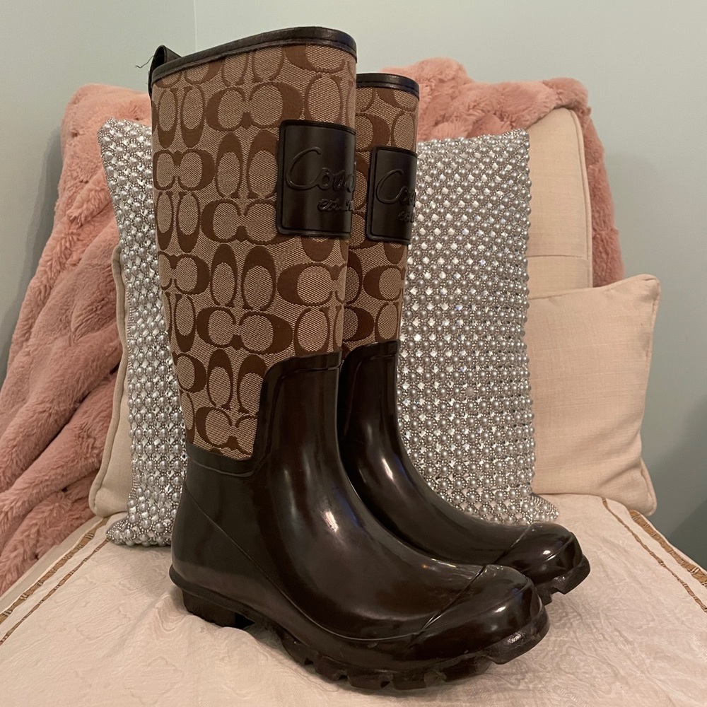 Coach Brown Monogram Winter Rain Boots